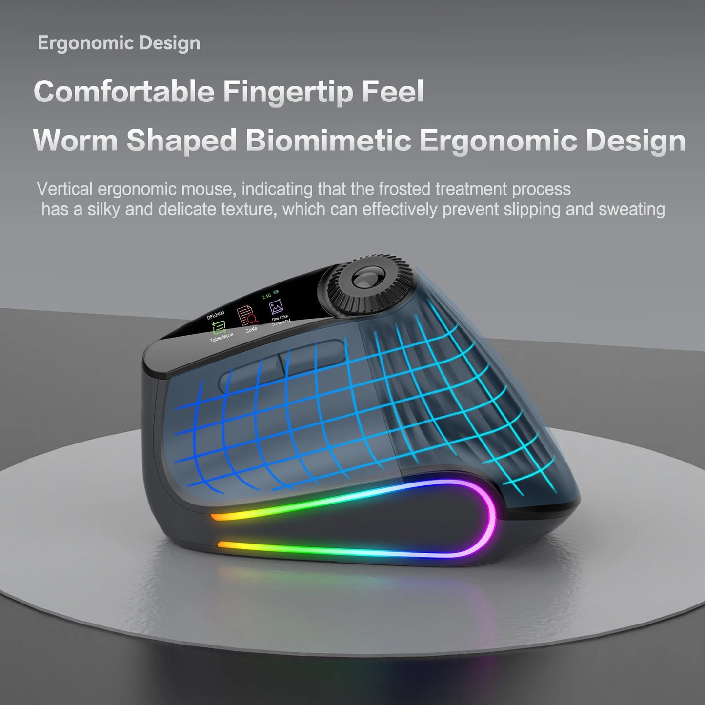 Jomaa RGB podświetlana bezprzewodowa pionowa mysz Speed Roller z pokrętłem regulacji funkcji, Bluetooth USB, ergonomiczna, ciche kliknięcie