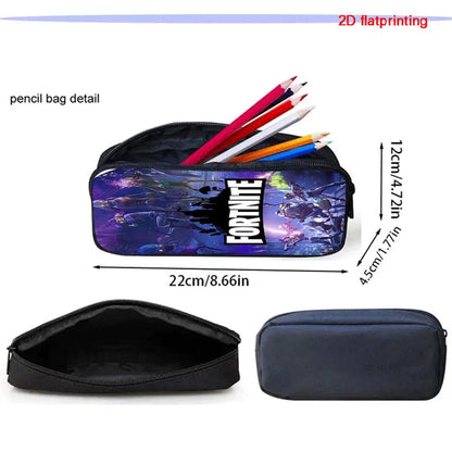 Conjunto de Mochila Infantil Fortnite de 2 Peças com Estojo, Leve e Resistente, Saco Escolar para Rapazes e Raparigas dos 6 aos 9 Anos, Material Escolar Diário