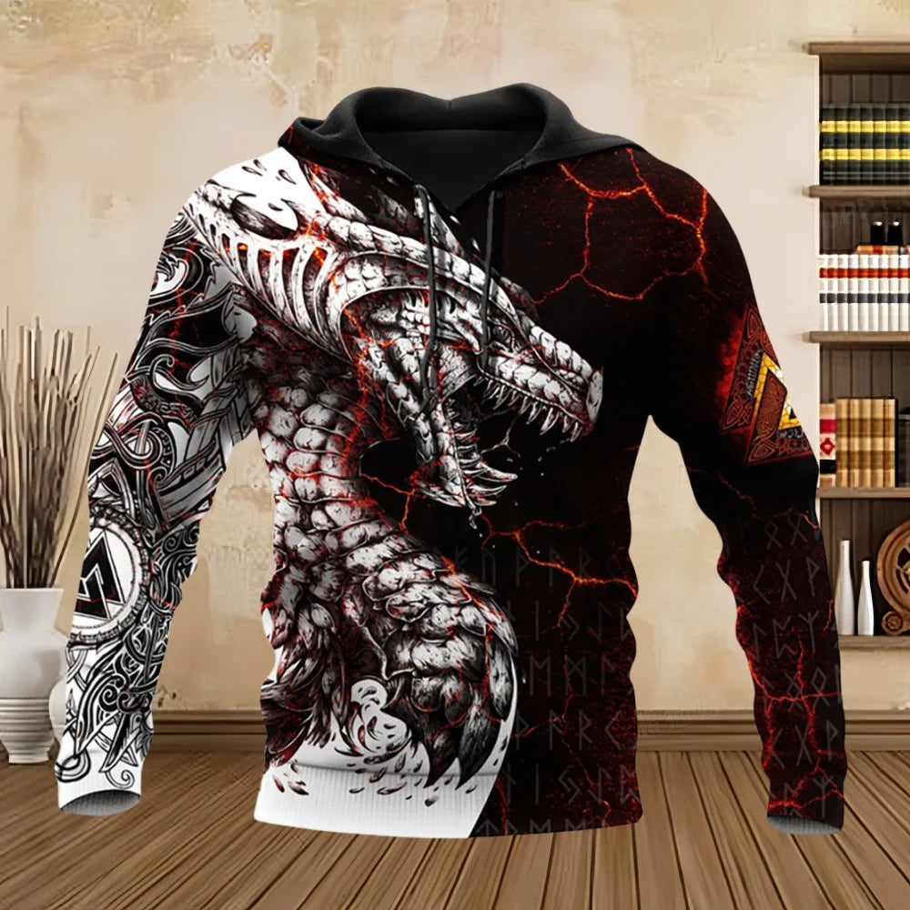 Spring Autumn Long Sleeve Tattoo Dragon 3D Printed Men Hooded Hoodies Sweatshirt Unisex Streetwear Pullover Casual Tracksuits