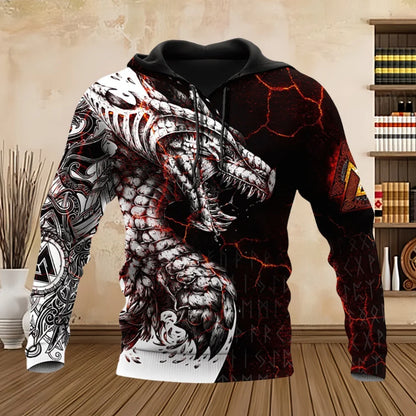 Spring Autumn Long Sleeve Tattoo Dragon 3D Printed Men Hooded Hoodies Sweatshirt Unisex Streetwear Pullover Casual Tracksuits