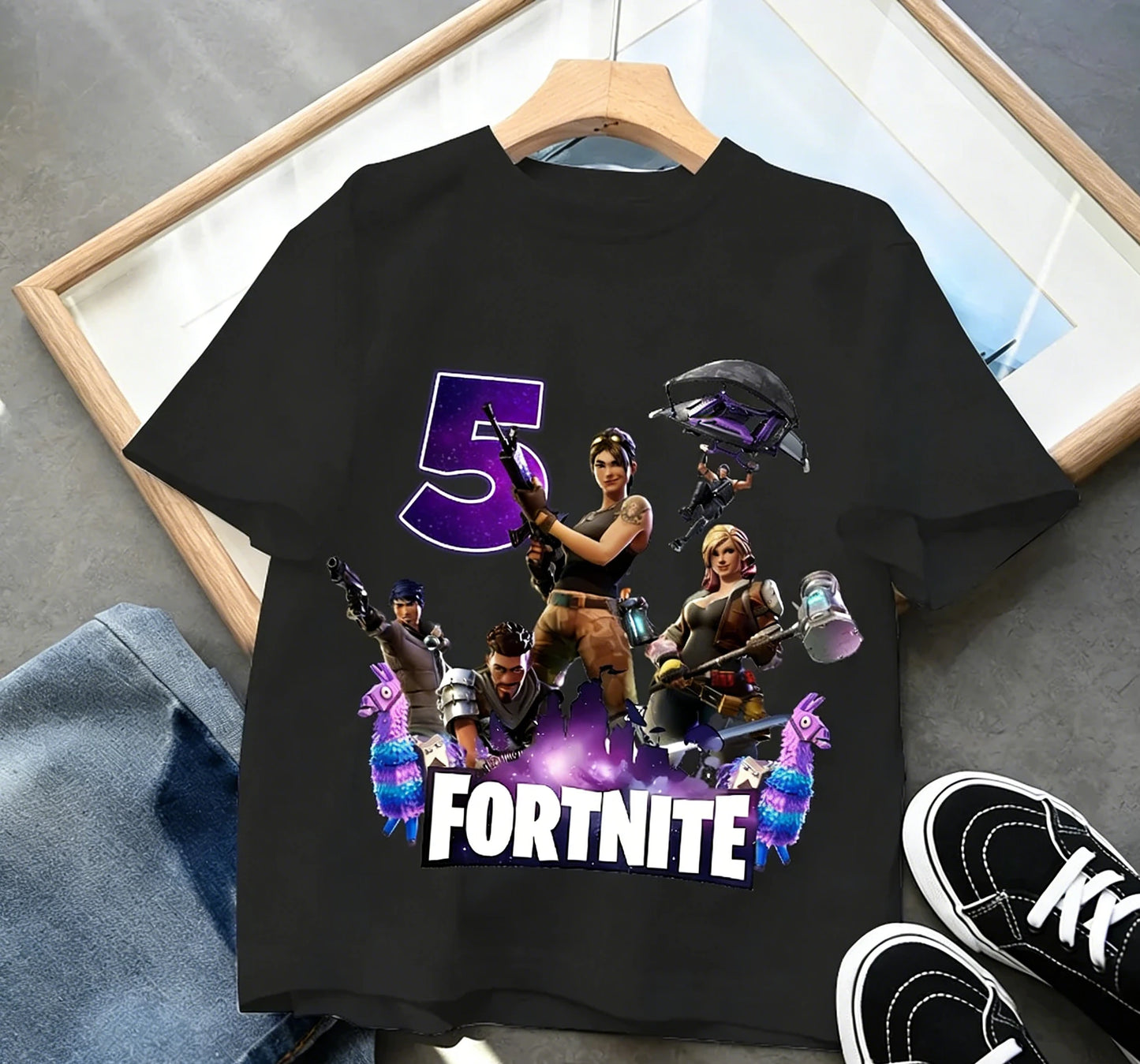 Dziecięca koszulka urodzinowa Fortnites z numerem dla dziewczynek i chłopców, letnia bawełniana koszulka dla niemowląt, imprezowy top z krótkim rękawem, prezent dla malucha