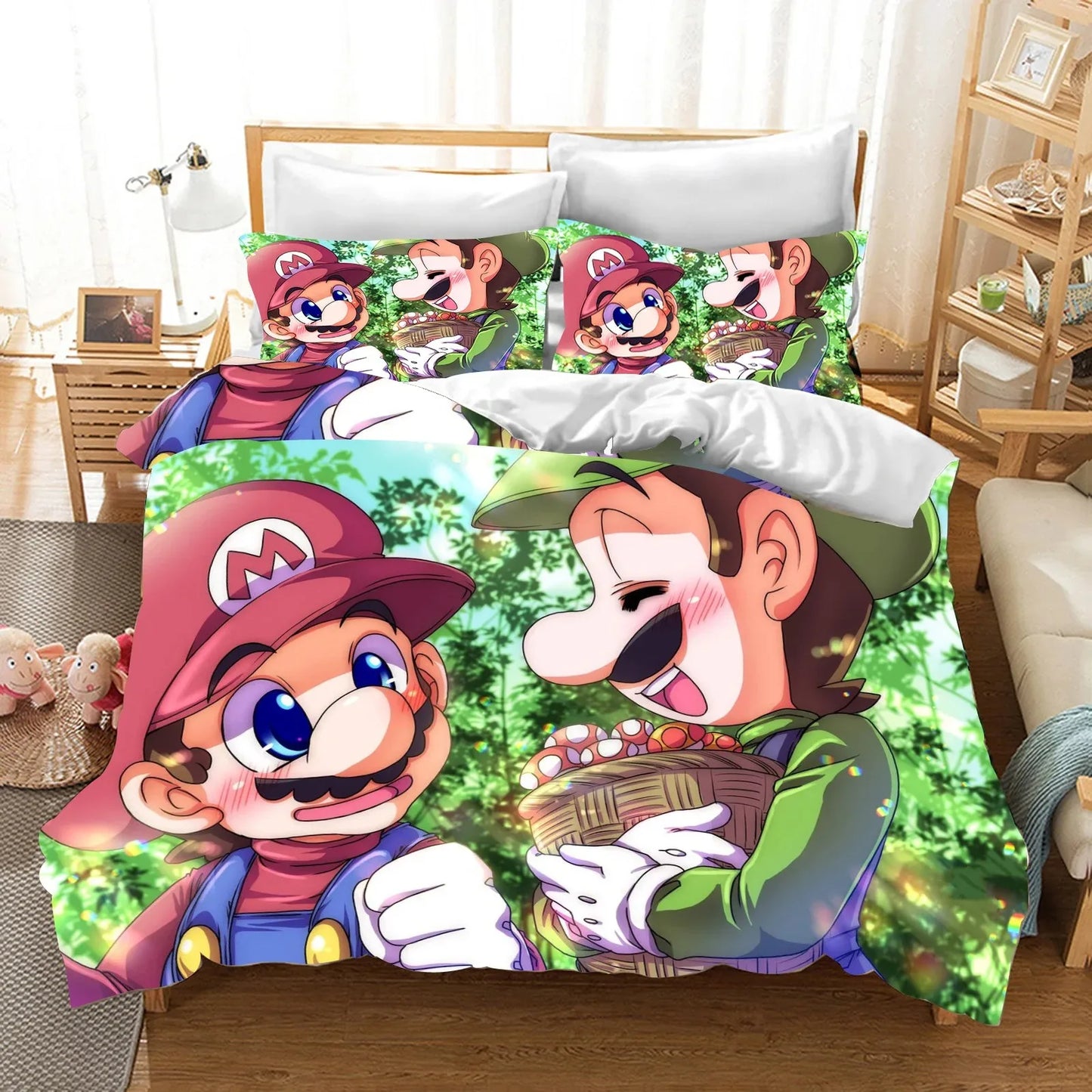 Hot Super Mario Cartoon Game Cute All Season Duvet Cover And Pillowcase Teen Large/Queen Cute Bedroom Decoration Boys Girls Gift