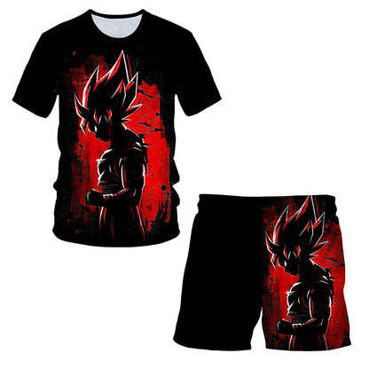 Japanisches Cartoon-Dragon-Ball-Z-T-Shirt, Kinder-Oberteil, T-Shirt- und Shorts-Zweiteiler für den Sommer, Jungen-T-Shirt + Shorts, Strandshorts