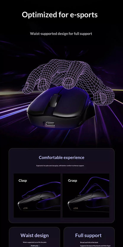 NEW ATK U2 V2 Mini Ultimate Wireless Gaming Mouse Tri-model Lightweight PAW3950Ultra 8KHz 500mAh Custom Ergonomic E-sports Mouse