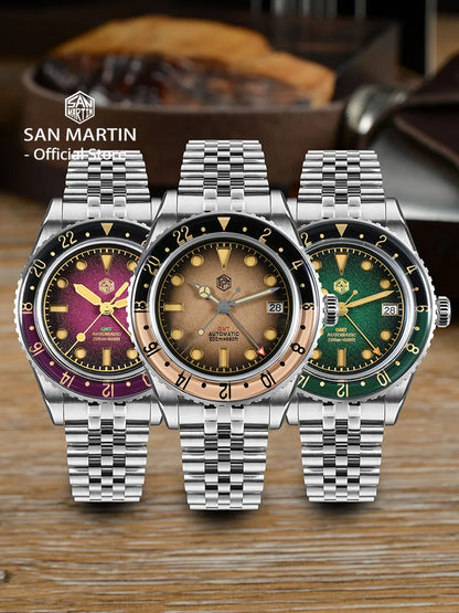 San Martin 2025 Men's Watches Retro NH34 GMT Sandwich Dial 40mm Bidirectional Sapphire Bezel Luxury Sports Watch 20Bar SN0134