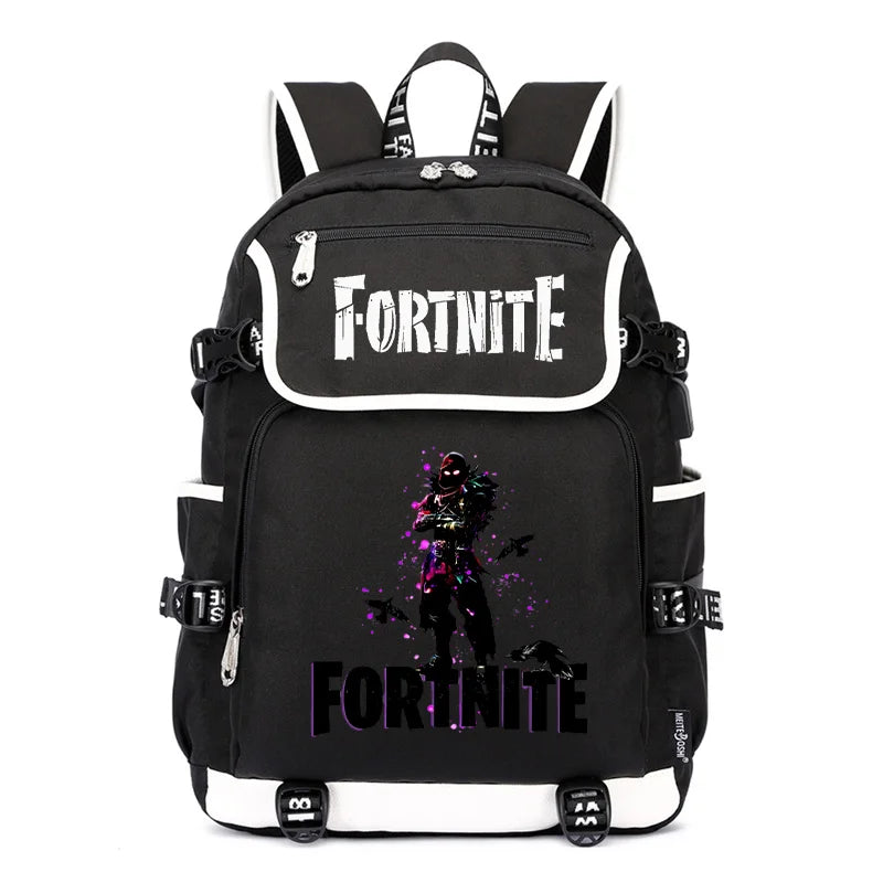 Zaino Fortnites di grande capacità, borsa casual a tracolla con porta USB, unisex, stile anime, cartella per studenti, nuovo regalo di cancelleria elegante
