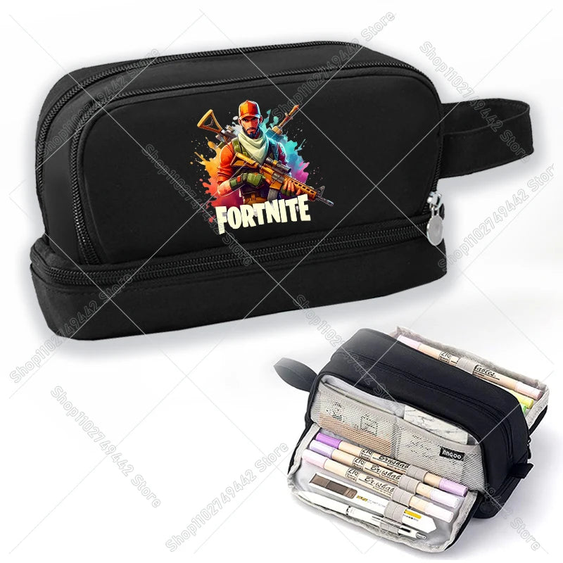 Game Anime Fortnites -penaali oppilaille, söpö poikien ja tyttöjen kynäpussi, suuri nyloninen kynäkotelo koululaisten tarvikkeille