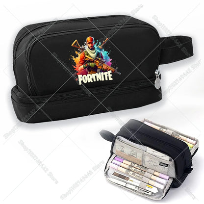 Game Anime Fortnites -penaali oppilaille, söpö poikien ja tyttöjen kynäpussi, suuri nyloninen kynäkotelo koululaisten tarvikkeille