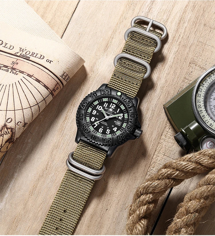 ADDIESDIVE 2023 Men's Sports Watch Military Sports Luxury Rotating Bezel Luminous Watch Nylon Strap 50m Waterproof Quartz Watch