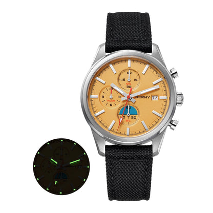 BERNY Chronograph Quartz Men Watch Luminous Miyota OS10 Top Luxury AR Coated Sapphire 5ATM Waterproof 2026 Sports Men’s Watches
