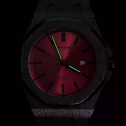 PINTIME 3185 Unisex Quartz Watch  Purple Dial, Glitter Textured Case, Date Display & 3 Bar Water Resistant