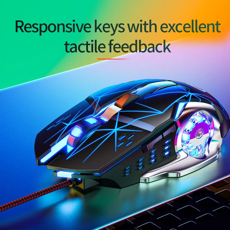 Rato Gaming USB com Fio, 6 Botões, Retroiluminado, Ergonómico, DPI Ajustável, Rato Ótico para PC Gamer e Computador de Secretária