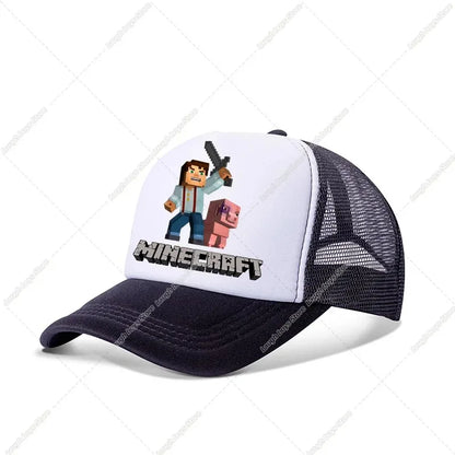 Minecraftes Pixels Kawaii Baseball Cap Boy Cartoon Anime Print Peaked Caps Hip Hop Parent-child Outdoor Mesh Hats Summer Sun Hat