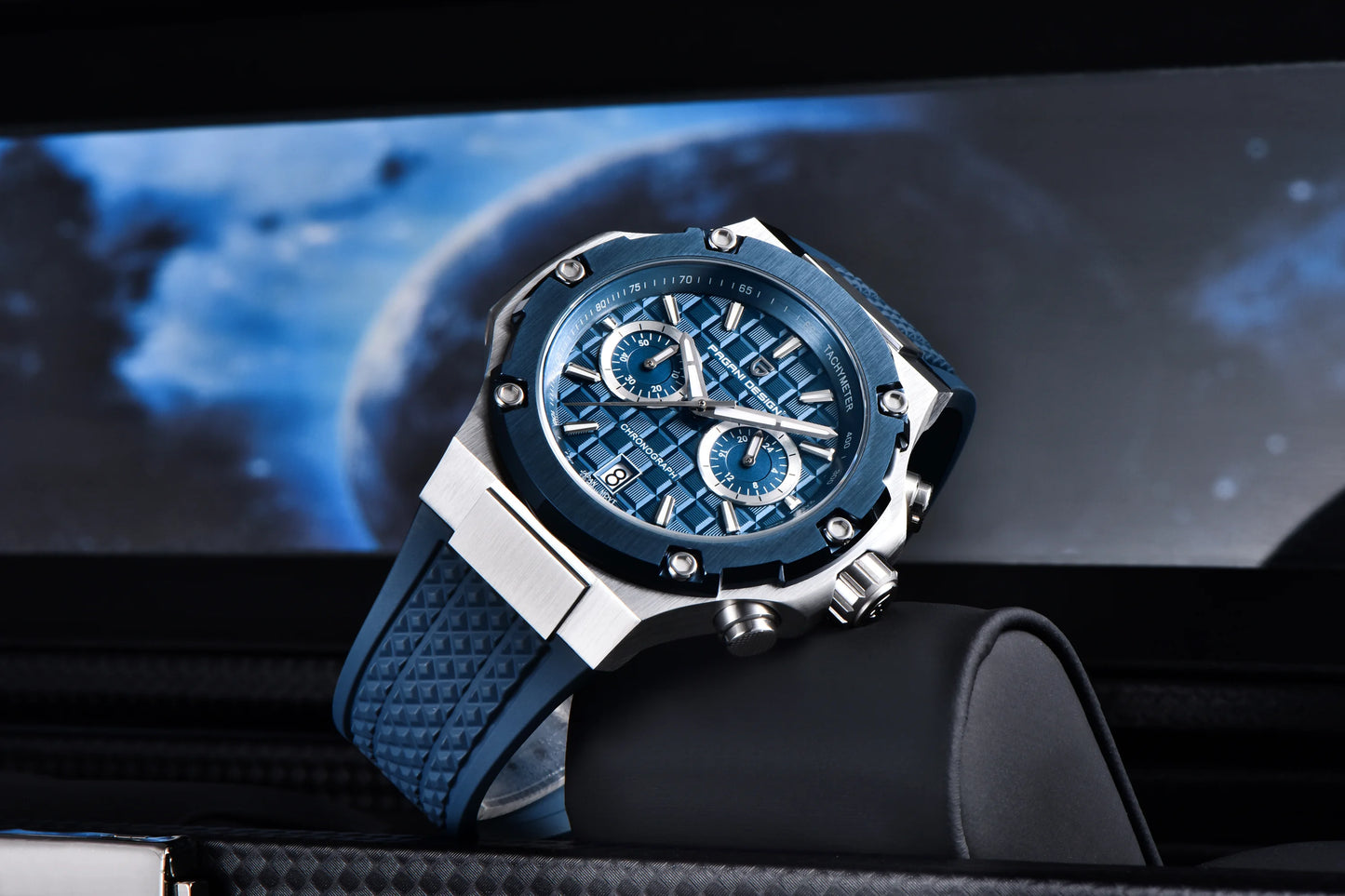 PAGANI DESIGN Men's Watches Luxury Rose Gold Sport Chronograph Japan VK64 Quartz Watch For Men Fluororubber Strap Wristwatch Men