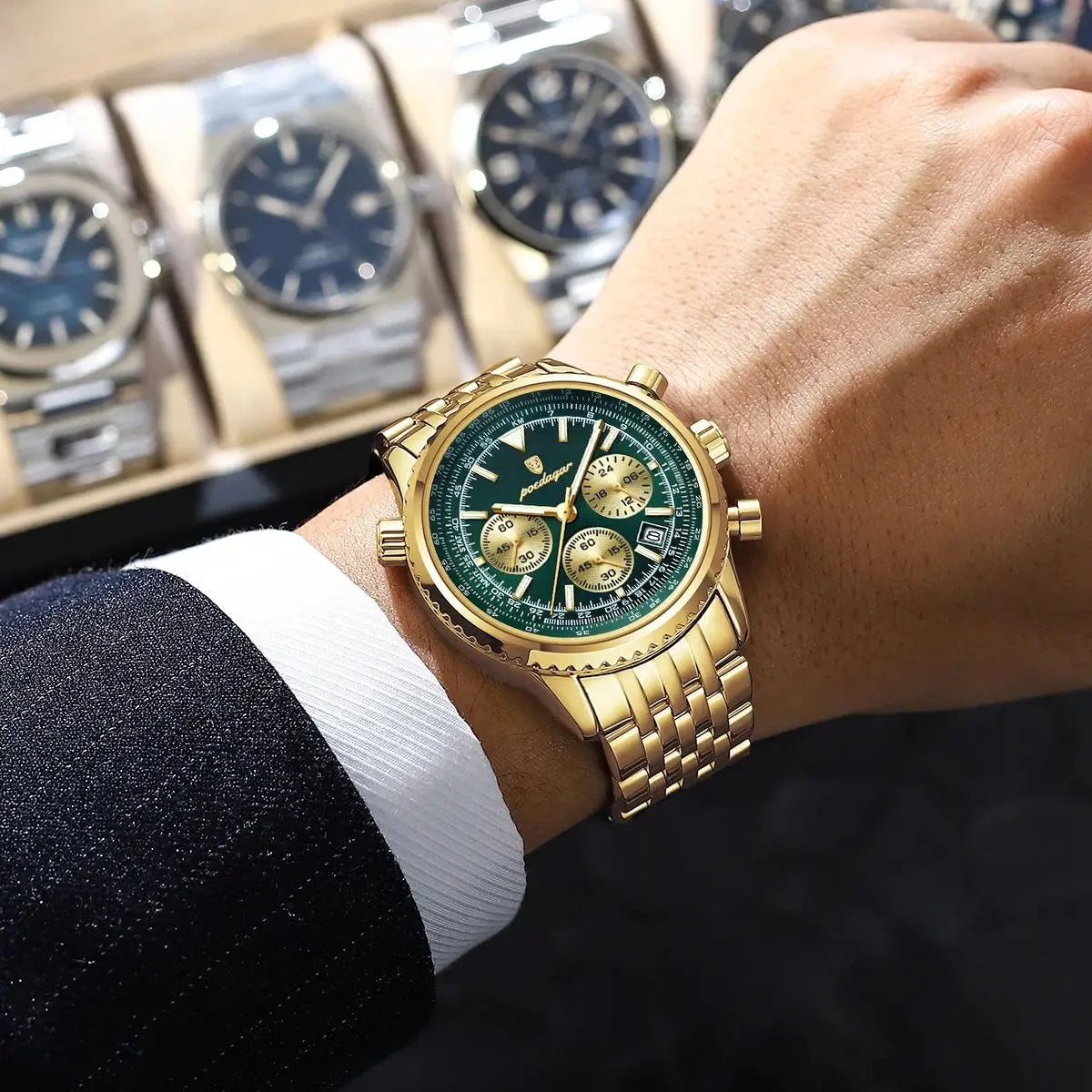 POEDAGAR Trendy Man Watch Chronograph Date Waterproof Luminous Men's Watches Stainless Steel Quartz Sports Luxury Man Wristwatch