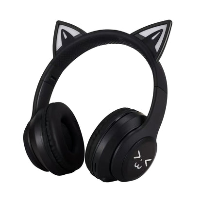 Casque Bluetooth 5.1 sans fil SOYTO avec oreilles de chat lumineuses dégradées, réduction de bruit, écouteurs supra-auriculaires mignons pour téléphone, PC et jeux