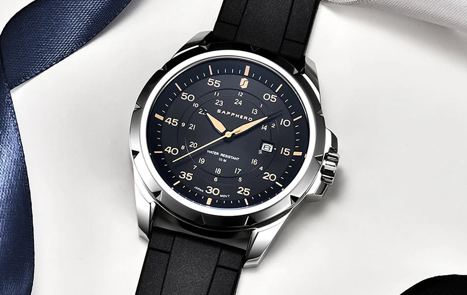 SAPPHERO Men’s Watch – Luxury quartz watch, water-resistant to 50 m, featuring an imported movement and a stainless steel case – An ideal gift idea for men.