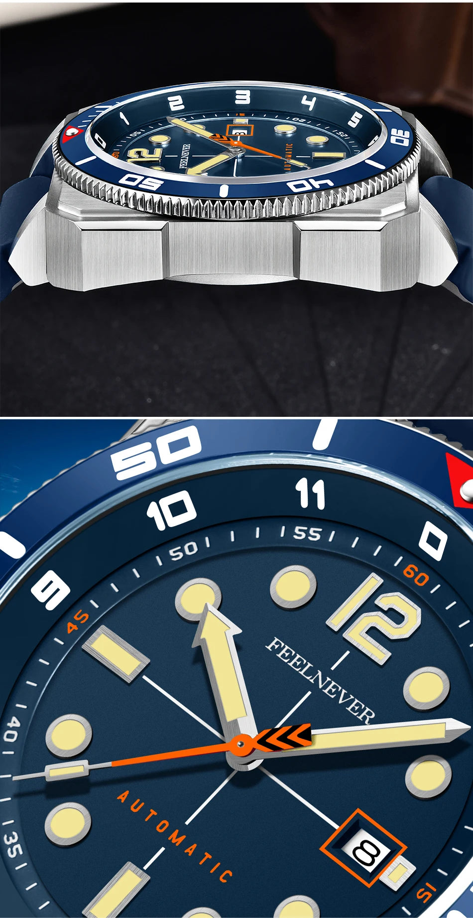 Reloj de buceo automático para hombre FeelNever 8215 con movimiento automático, superluminoso, acero 316, cristal de zafiro, reloj mecánico deportivo masculino