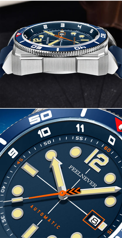 Reloj de buceo automático para hombre FeelNever 8215 con movimiento automático, superluminoso, acero 316, cristal de zafiro, reloj mecánico deportivo masculino