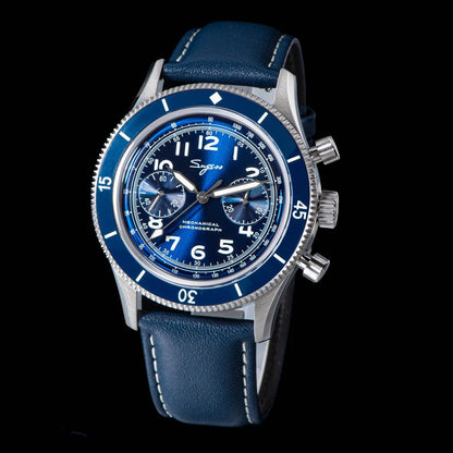 Sugess Pilot Watch Handwind Chronograph Mechanical Wristwatches Luminous Skeleton Men Watches Crystal Sapphire Leather New 2022