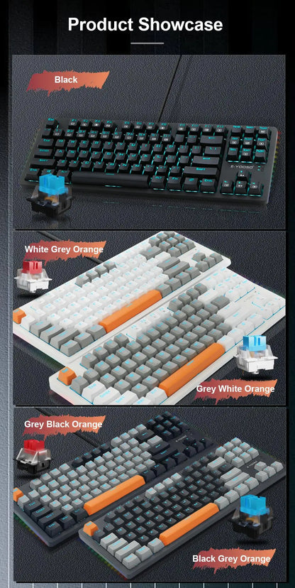 E-YOOSO K620 USB Mechanical Gaming Keyboard Wired Blue Red Switch Monochrome LED Backlit 87 Key for Computer Laptop PC