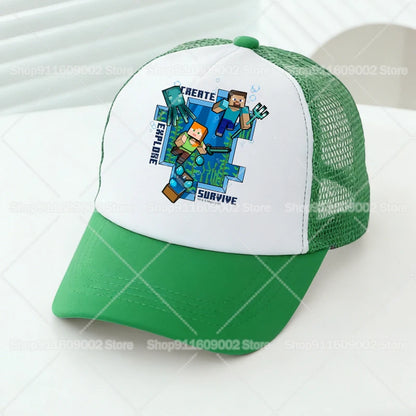 Baseballové čiapky s sieťovinou s motívmi z hry Minecraft, kreslené postavičky, pre dospelých a deti, športové čiapky, pre chlapcov a dievčatá, letné vonkajšie čiapky s klobúkom proti slnku, darček