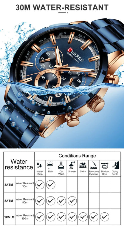 CURREN Top Brand Luxury Military Leather Wrist Watch Casual Sport Watches for Men Blue Man Clock Fashion Chronograph Wristwatch
