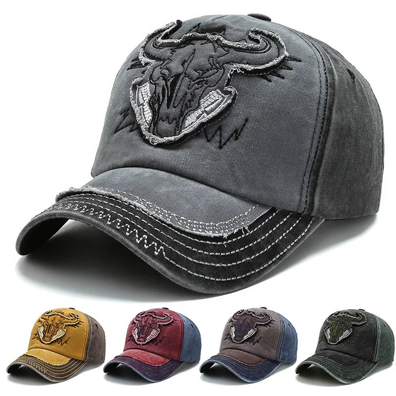 Hip Hop Vintage vypraná džínsová bejzbalová čiapka Casquette Homme s výšivkou býčej hlavy Y2k Snapback Dad Hats pre ženy a mužov