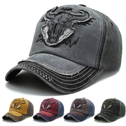 Hip Hop Vintage vypraná džínsová bejzbalová čiapka Casquette Homme s výšivkou býčej hlavy Y2k Snapback Dad Hats pre ženy a mužov