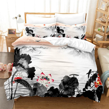 Bamboo Painting Duvet Cover Set Chinese Style Bedding Set Youth Linen Queen Size Bed Comforter Cover Set Fashion Bedding Set