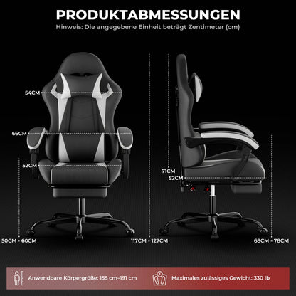 Gaming Chair Ergonomic Gaming Chair with Lumbar Pillow and Headrest, Gamer Chair Height Adjustable, PC Chair for Adults Girls Boys, Black and White