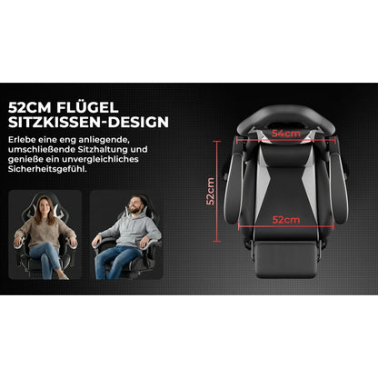 Gaming Chair Ergonomic Gaming Chair with Lumbar Pillow and Headrest, Gamer Chair Height Adjustable, PC Chair for Adults Girls Boys, Black and White