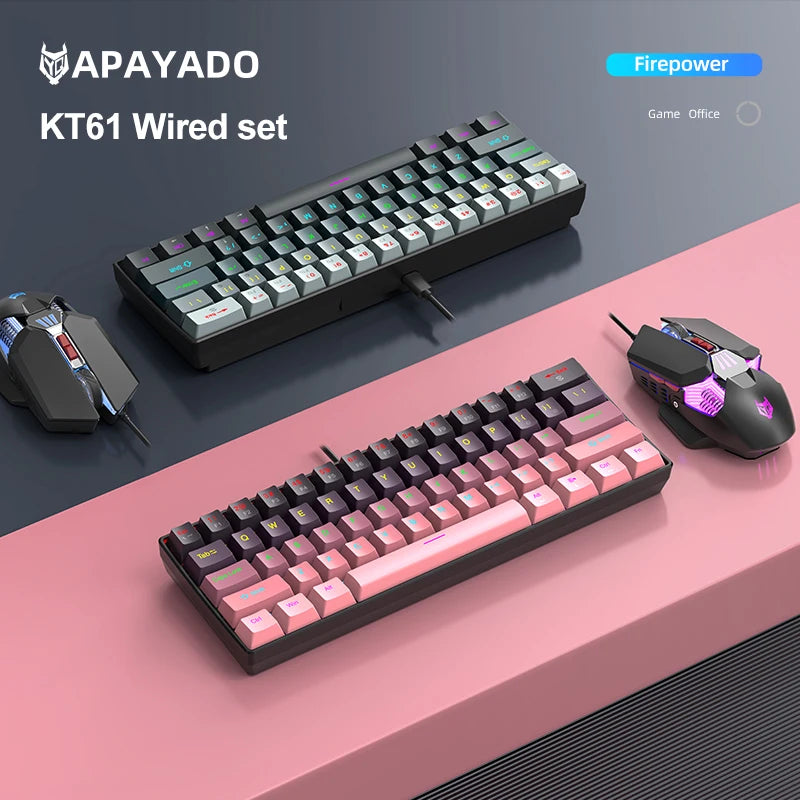 Teclado mecánico mini APAYADO K61, con cable, 61 teclas, Phantom RGB, negro/blanco, interruptor mecánico rojo/azul para gaming, portátil 60%