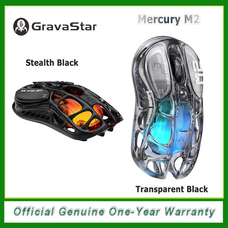 Rato Gaming Sem Fios GravaStar Mercury M2 com 26,000 DPI, Sensor PAW3395DM - Design Vazado Leve de 79g - 5 Programáveis