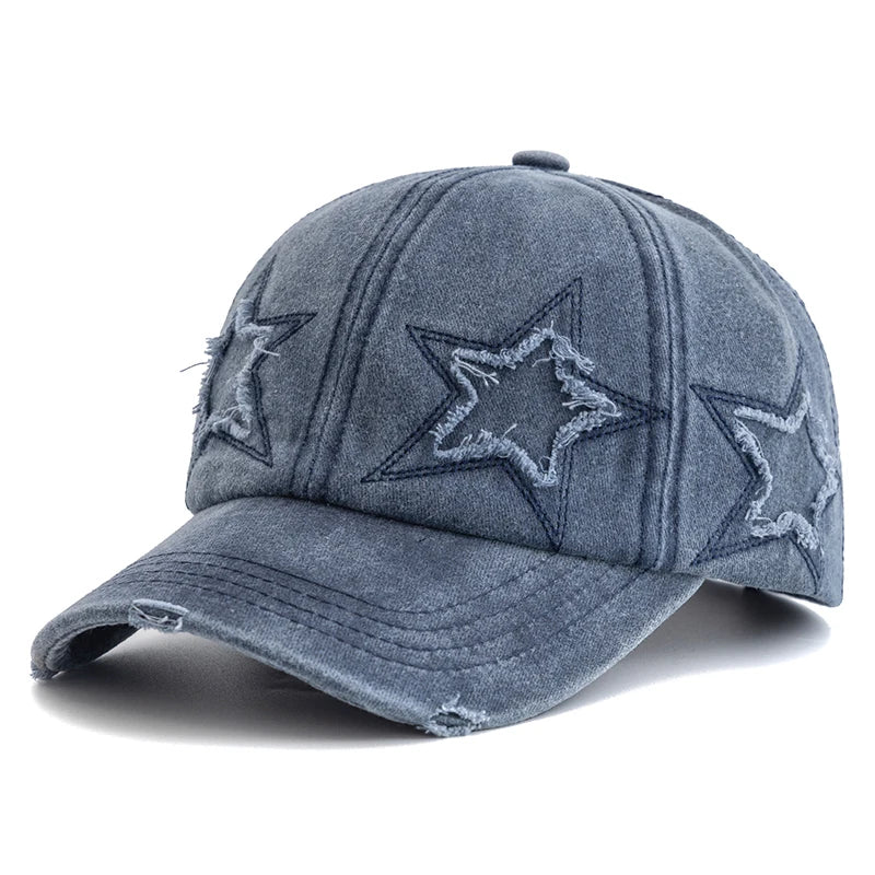 Damska czapka baseballowa z wyblakłą bawełną i motywem pięcioramiennej gwiazdy – modna czapka typu „dad hat” w stylu ulicznym
