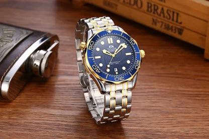 Automatic Mens Watch Mechanical Self Wind Movement Stainless Steel Casual Yellow Gold Silver Blue Master Wave Fashion Watches
