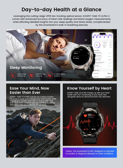 KOSPET TANK T3 Ultra 2 GPS Smart Watch for Men Bluetooth Call 5ATM IP69K Waterproof Men's Watch Stainless Steel Health Monitor