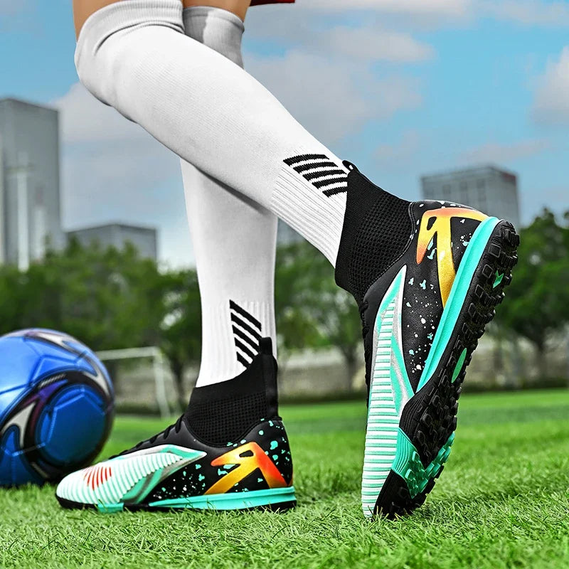Chaussures de football pour hommes, chaussures de sport, chaussures de futsal à tige haute, chaussures de football de haute qualité pour l'intérieur, antidérapantes, pour l'entraînement en extérieur, crampons ultra-lég