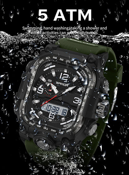 SANDA 6310 Men's Electronic Watch Multifunctional Luminous Alarm Clock Calendar Stopwatch Dual Display Digital Watches for Man