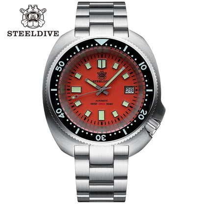 STEELDIVE New Arrival 44mm SD1974 Orange Dial Ceramic Bezel Super Luminous 200m NH35 Automatic Dive Watch with Milled Clasp