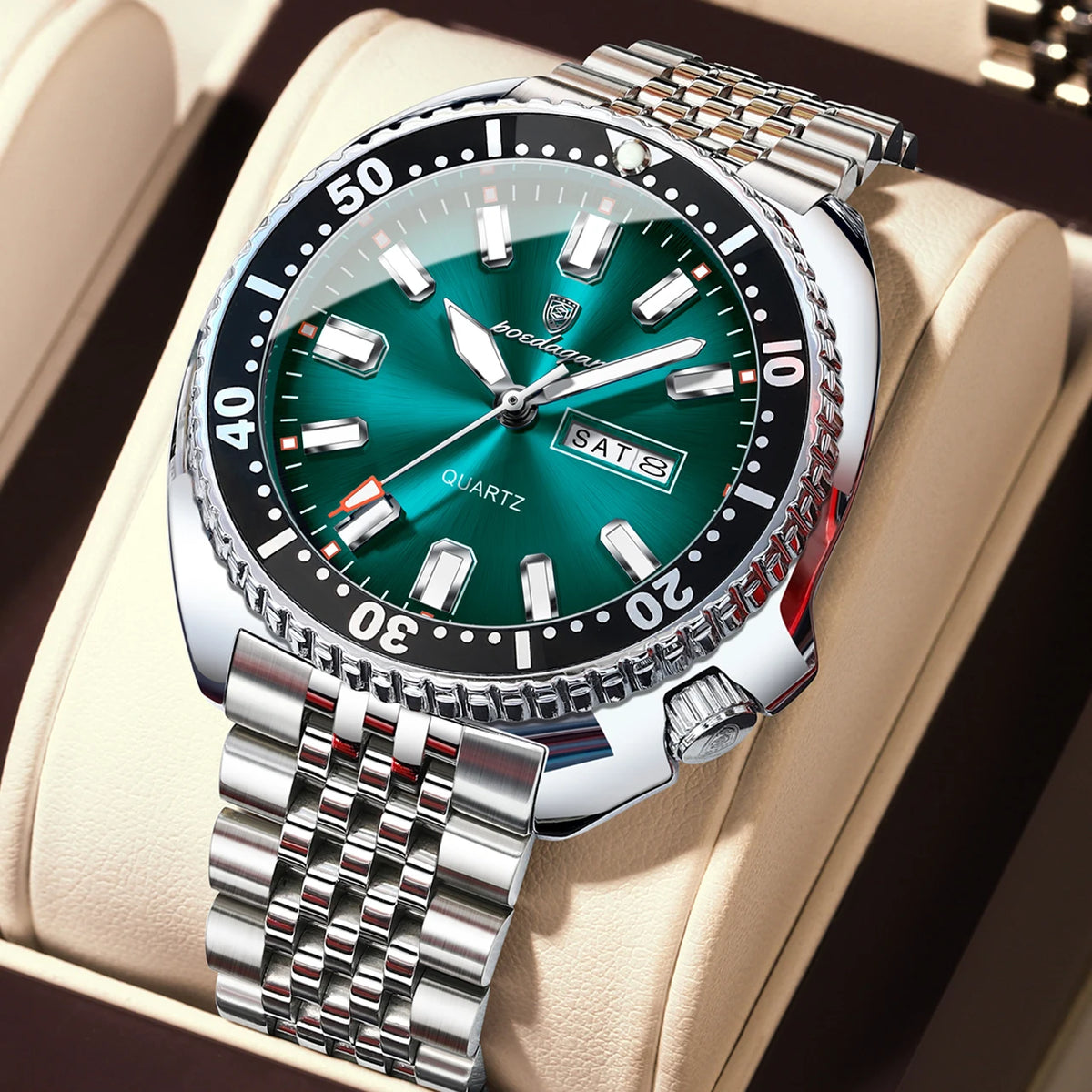 Orologio da uomo POEDAGAR di lusso, stile business, con data e giorno della settimana, impermeabile e luminescente, in acciaio inossidabile e con movimento al quarzo.