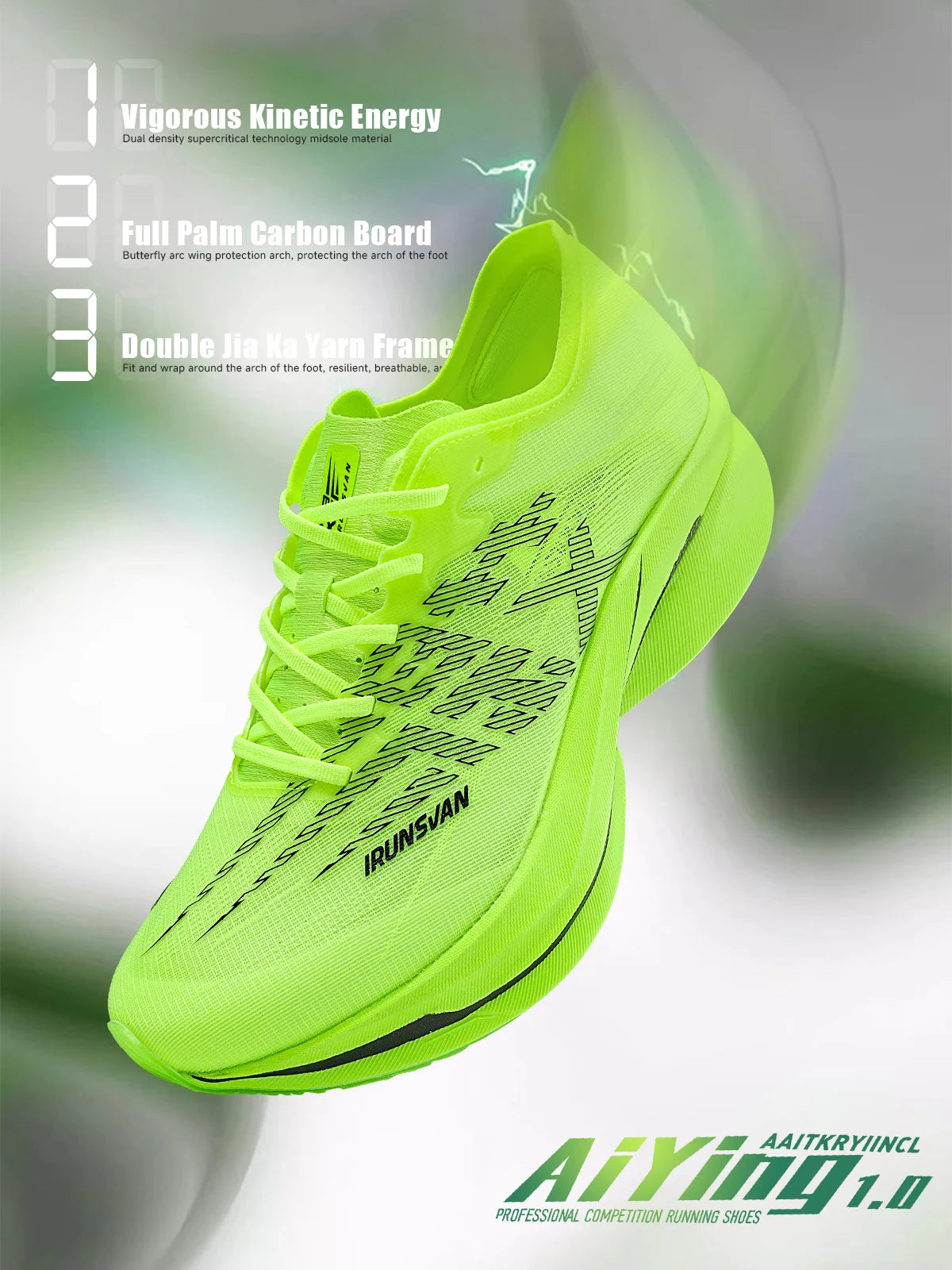 IRUNSVAN Chaussures de sport à semelle en carbone Chaussures de course à pied professionnelles pour marathon Chaussures de jogging respirantes et amortissantes unisexe 095