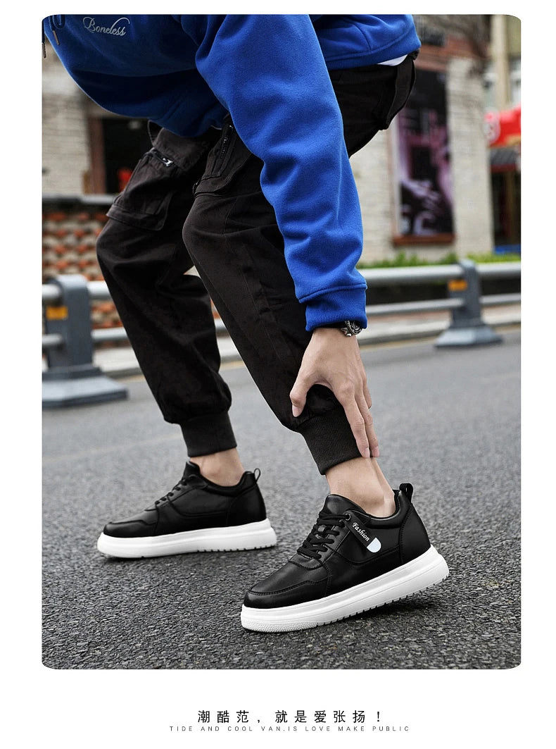 Adidași pentru bărbați cu talpă înălțătoare, pantofi cu talpă înălțătoare, talpă interioară pentru creșterea înălțimii cu 7-8 cm, pantofi cu toc înalt, pantofi sport din piele naturală