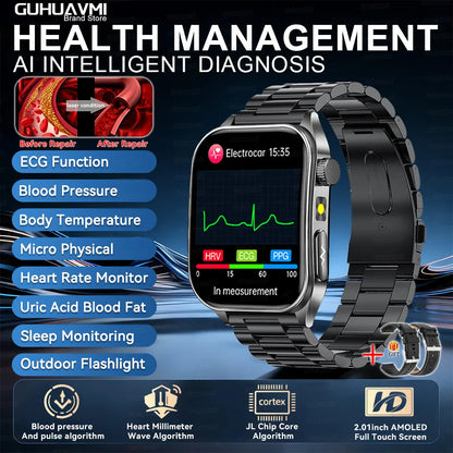 2026 New 650nm Laser Therapy Blood Fat Uric Acid Blood Pressure Smart Watch ECG+PPG Precise Health Monitor Smartwatches For Men