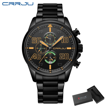 Relógio para homem CRRJU – Cronógrafo de luxo, mostrador grande, aço inoxidável, estanque, com indicação da data