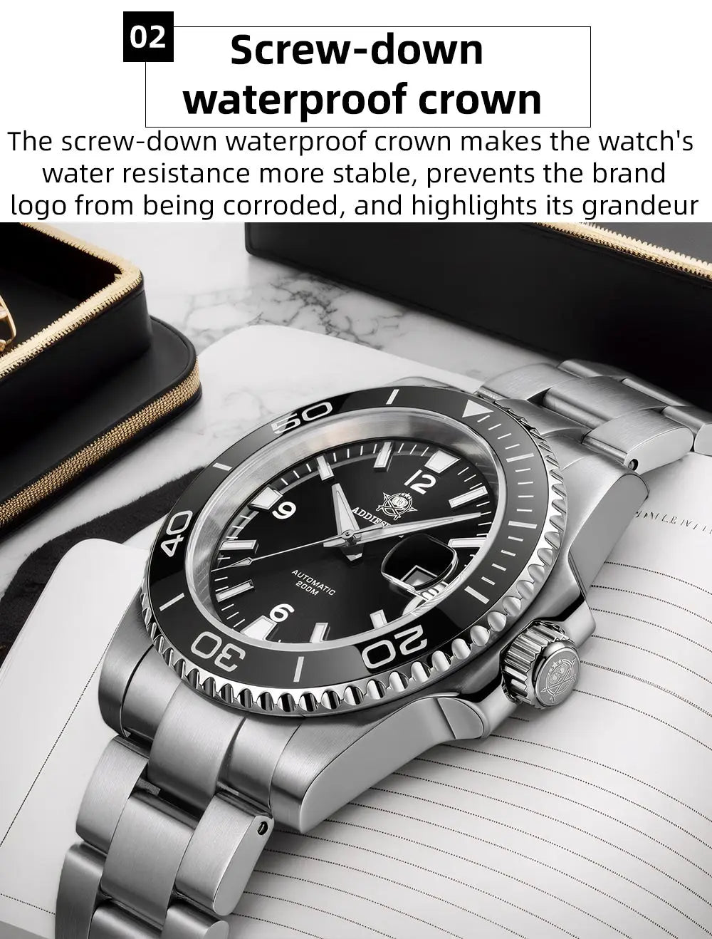 ADDIESDIVE New Diving Gift Watch Men 8215 Automatic Sapphire AR Coated Glass Ceramic Bezel Waterproof 200m Luminous Stainless St