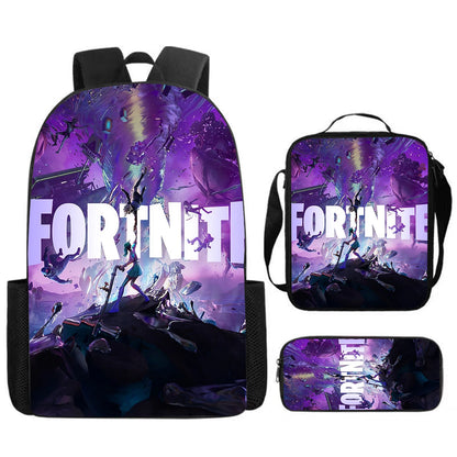 Cute Cartoon  3pcs Set School Backpack with Lunch Bag Pencil Case , Large Anime Fortnite Kids School Bags For Boys and Girls