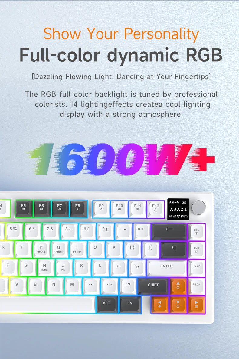 Tastiera AJAZZ AF82 Office a basso profilo RGB cablata/wireless gaming, layout 75% 82 tasti, batteria 4000mAh per Win/Mac