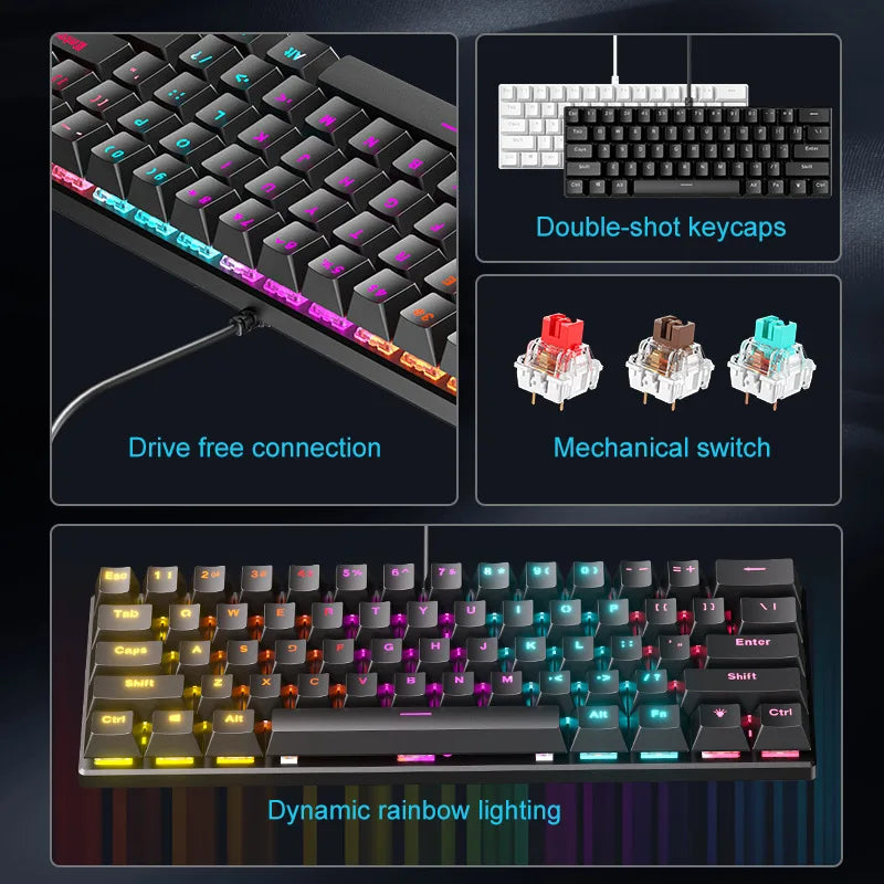 RGB Teclado mecanico branco 60% mechanical keyboard gaming white clavier gamer blanco tecla key board black pc keyboards