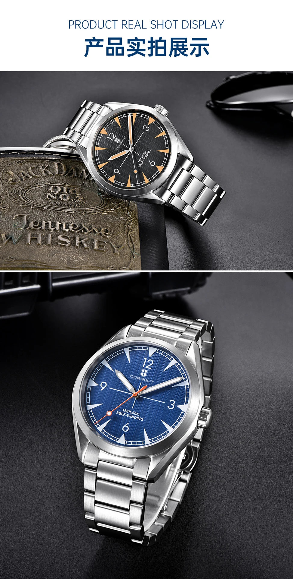 Corgeut 41mm Men's Clock Automatic Relogio Masculino Japan Movt Mechanical Sapphire White Black Blue Dial Steel Band Men's Watch